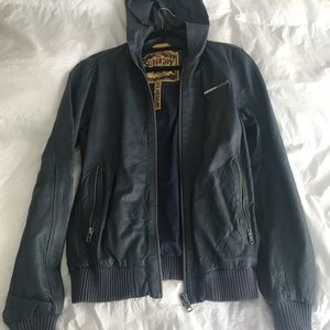 Men’s Blue Superdry Leather REAL Jacket